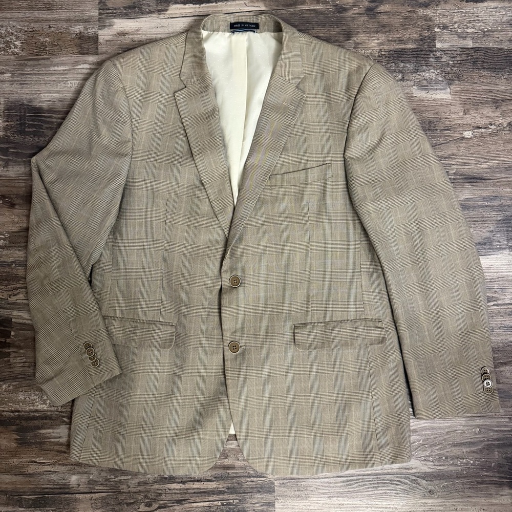Tommy Hilfiger Men's Tan Plaid Cotton Blazer Jacket Size 44R